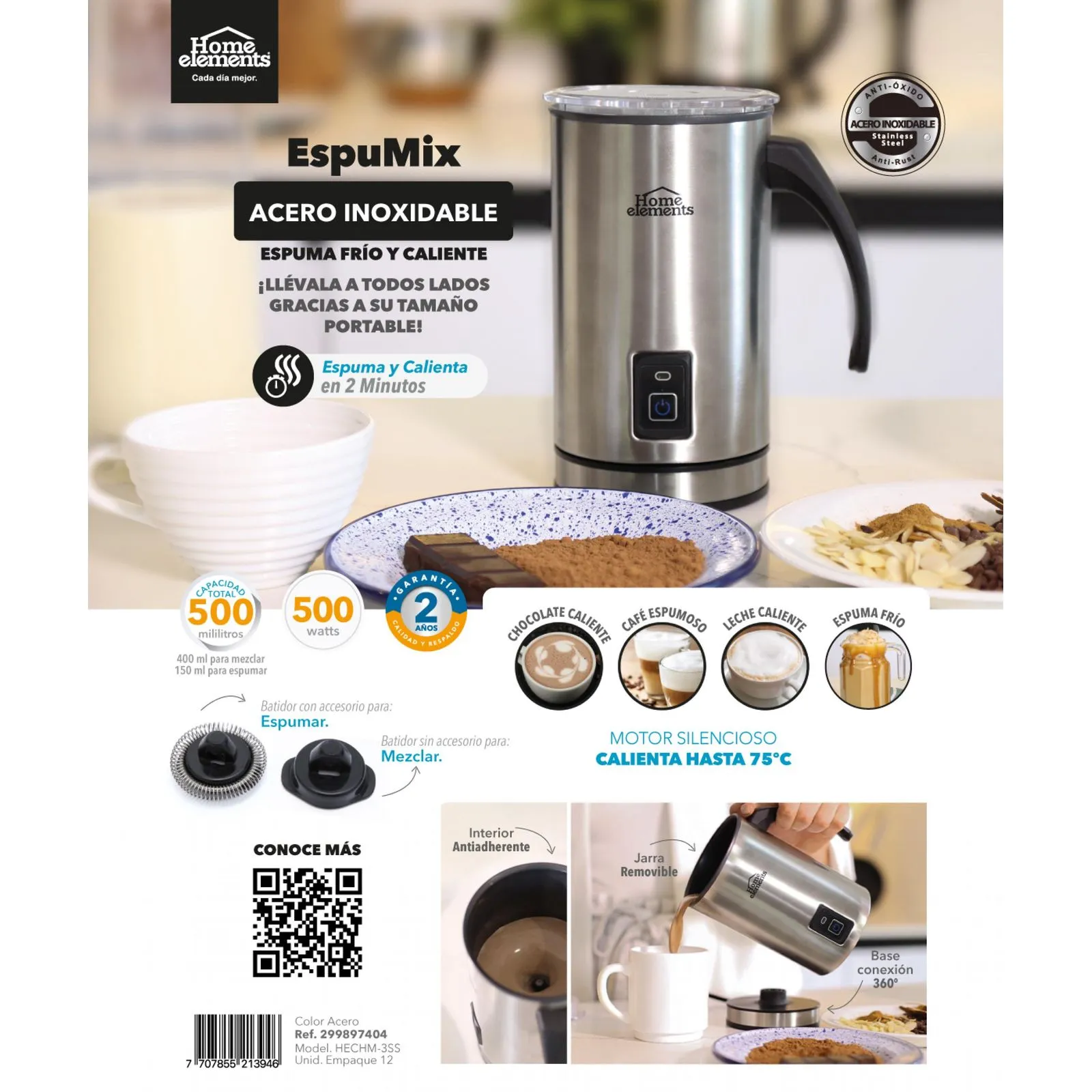 Chocolatera Eléctrica Espumix Home Elements Batidor y Espumador - Image 4