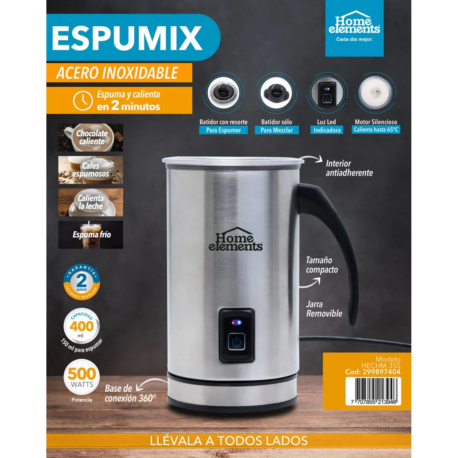 Chocolatera Eléctrica Espumix Home Elements Batidor y Espumador - Image 5