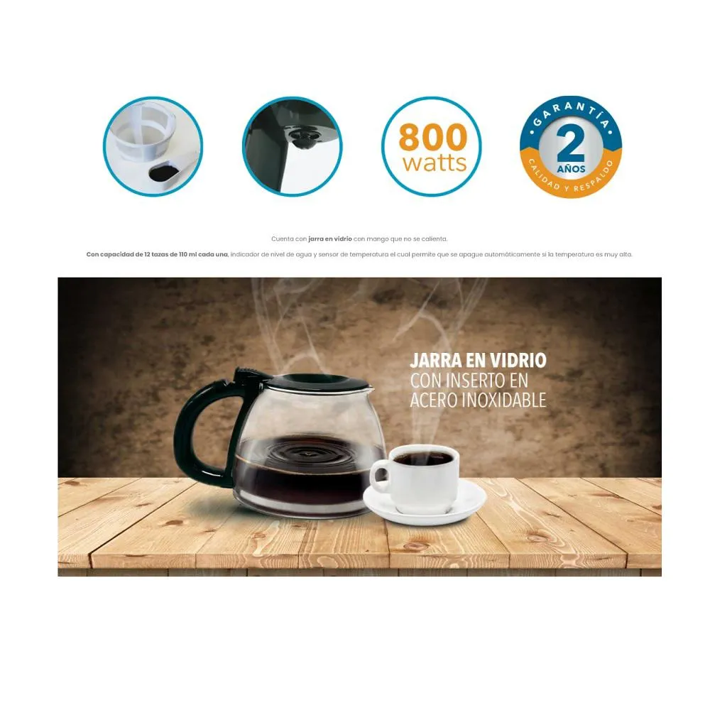 Cafetera Eléctrica Home Elements 12 Tazas Vidrio HE-7031A Negro 120V - Image 4